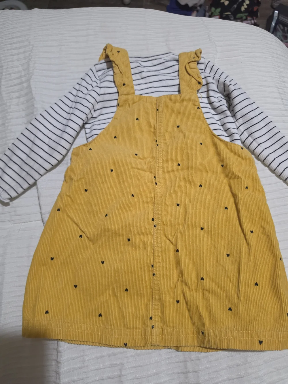 Carter's Yellow Corduroy Pinafore with Striped Top